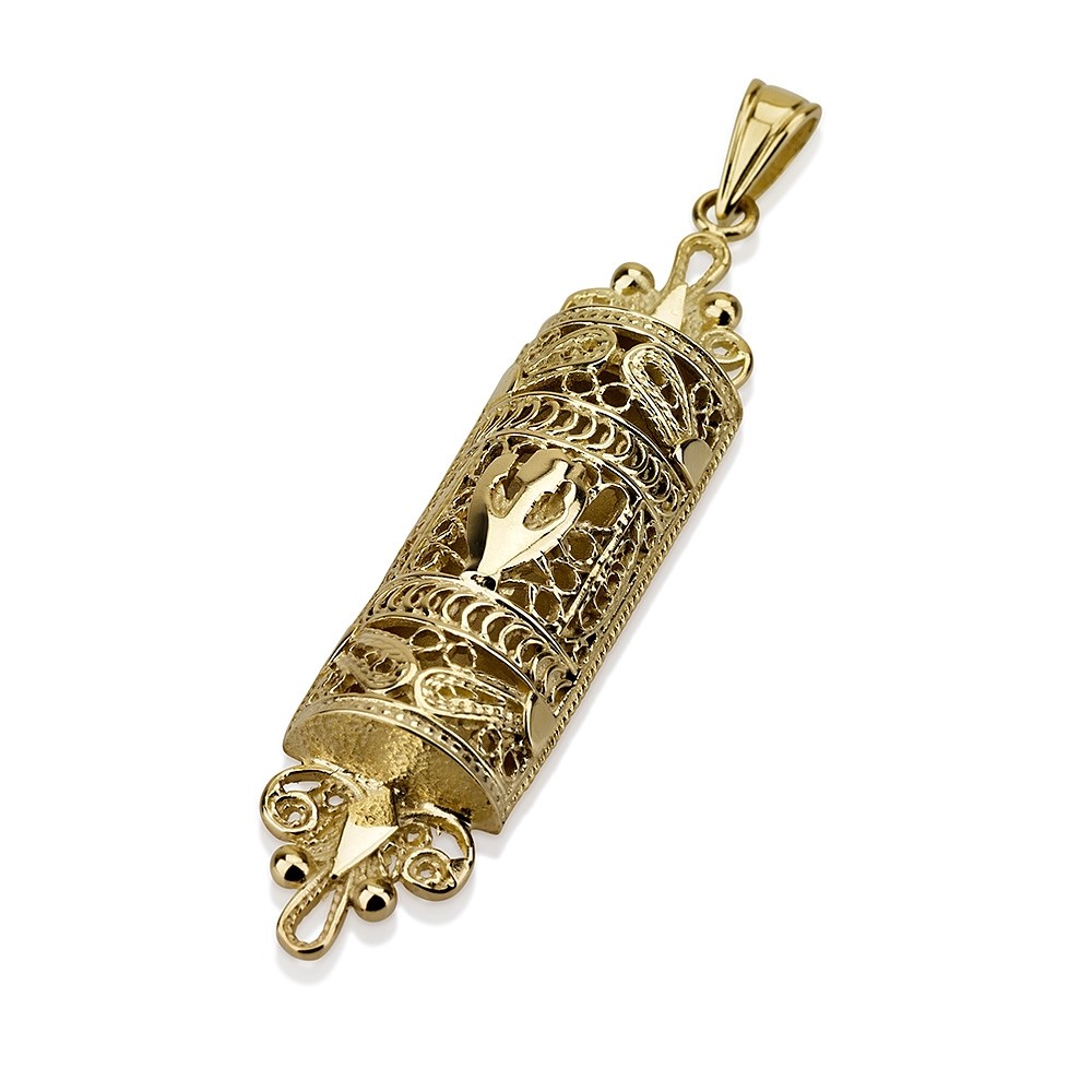 Filigree Torah Scroll Mezuzah Pendant - Baltinester Jewelry
