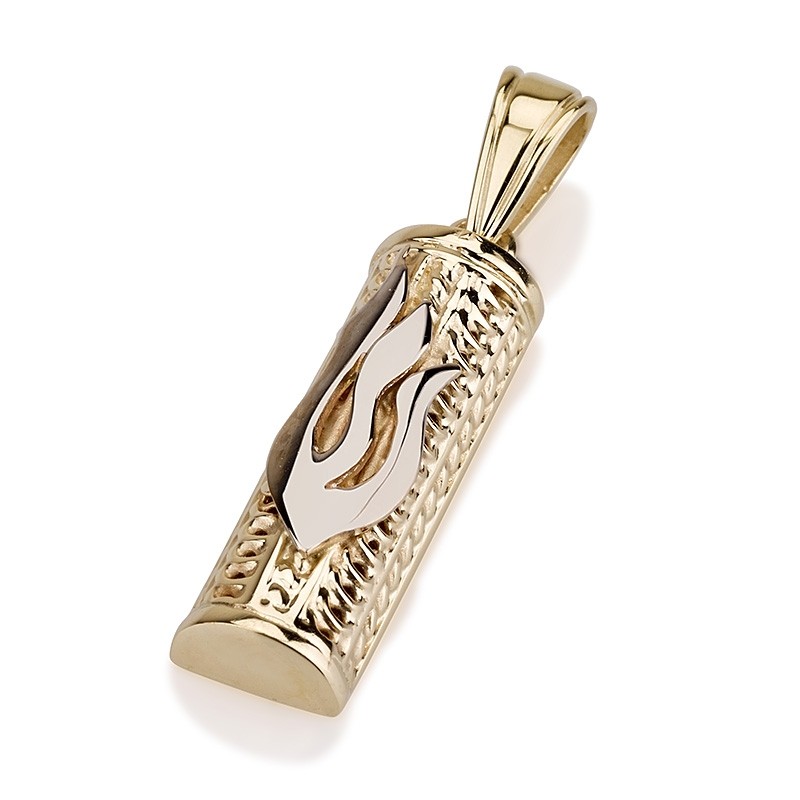 Two Tone 14k Mezuzah Flame Pendant - Baltinester Jewelry