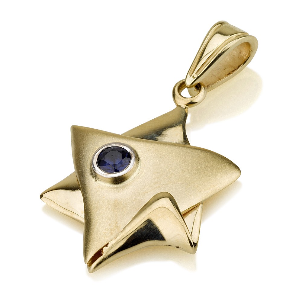 Star of David Blue Sapphire 14k Gold Jewish Pendant - Baltinester Jewelry