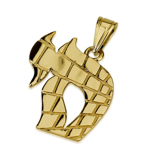 14k Gold Jerusalem Kotel Chai Pendant - Baltinester Jewelry