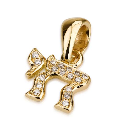 14k Gold and Diamond Mini Chai Pendant - Baltinester Jewelry
