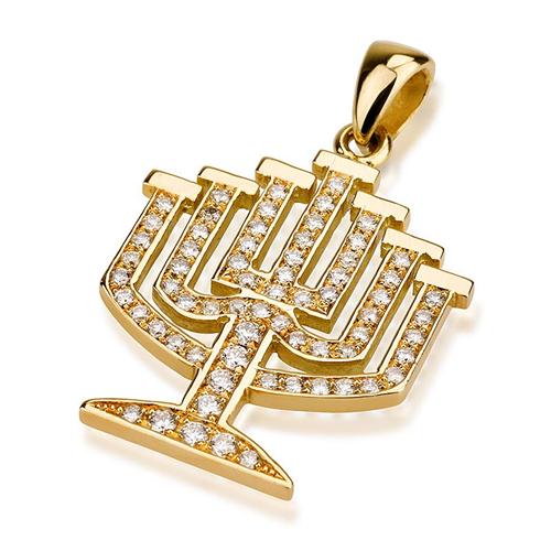 14k Gold Diamond Leveled Menorah Pendant - Baltinester Jewelry