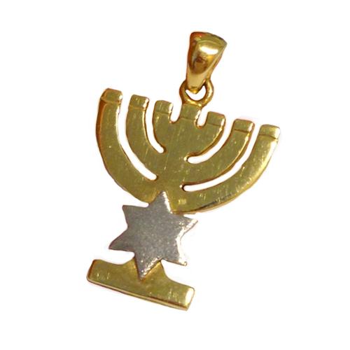 14k Gold Star of David Menorah Pendant - Baltinester Jewelry