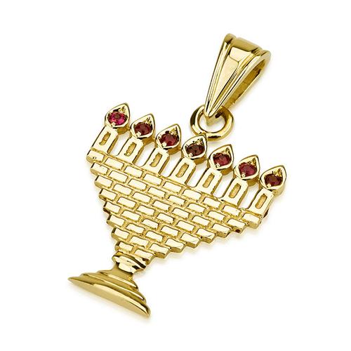 14k Gold Ruby Kotel Menorah Pendant - Baltinester Jewelry