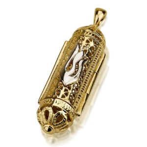 14k Yellow Gold Filigree Cylinder Mezuzah Pendant - Baltinester Jewelry