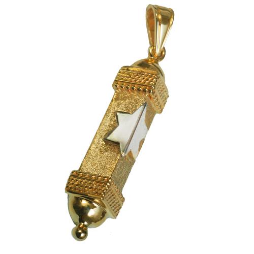 14k Gold Star of David Triangular Mezuzah Pendant - Baltinester Jewelry