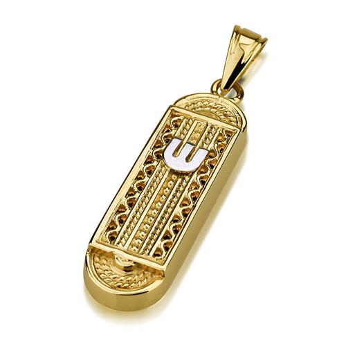 14k Gold Yemenite Style Rounded Mezuzah Pendant - Baltinester Jewelry