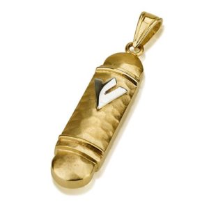 14k Gold Hammered Round Mezuzah Pendant - Baltinester Jewelry