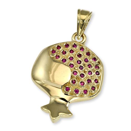 14k Gold and Ruby Pomegranate Jewish Pendant - Baltinester Jewelry