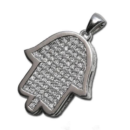 18k White Gold Diamond Reversible Jerusalem Hamsa Pendant - Baltinester Jewelry