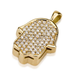 18k Yellow Gold Jerusalem Diamond Hamsa Pendant - Baltinester Jewelry