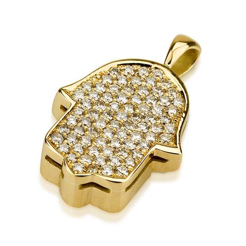 18k Yellow Gold Diamond Jerusalem Hamsa Pendant - Baltinester Jewelry