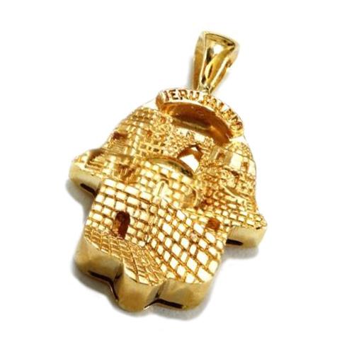 18k Yellow Gold Diamond Jerusalem Hamsa Pendant 2 - Baltinester Jewelry