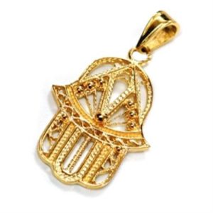 14k Gold Hamsa Filigree Pendant - Baltinester Jewelry