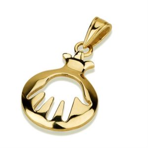 14K Gold Pomegranate Cutout Hamsa Pendant - Baltinester Jewelry