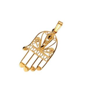 Delicate 14k Gold Filigree Hamsa Pendant - Baltinester Jewelry