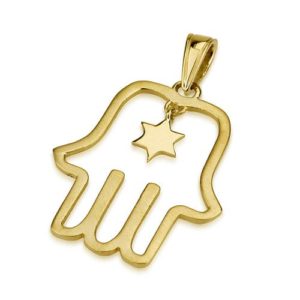 14k Matte Gold Star Outlined Hamsa Pendant - Baltinester Jewelry