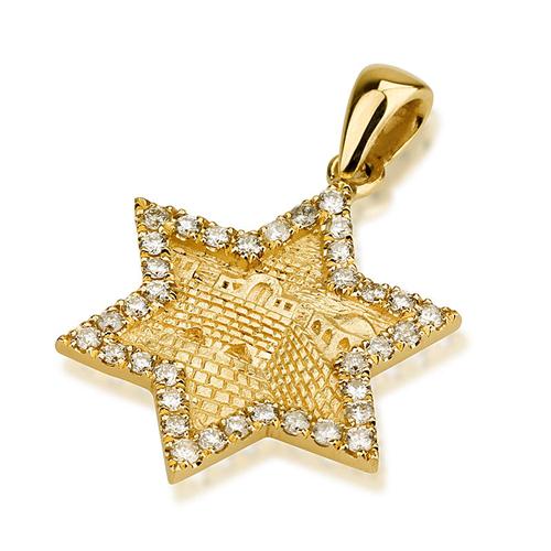18k Gold Diamond Jerusalem Star of David Pendant - Baltinester Jewelry