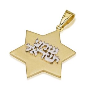 14k Gold Two Tone Star of David Shema Yisrael Pendant - Baltinester Jewelry