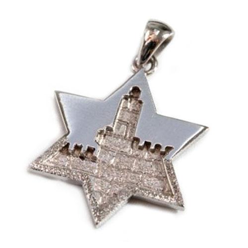 14k White Gold Jerusalem Star of David Pendant - Baltinester Jewelry