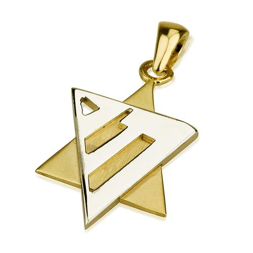 14k Gold Modern Chai Star of David Pendant - Baltinester Jewelry