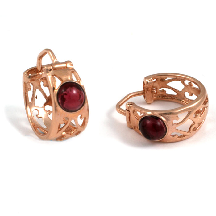 14k Rose Gold Gypsy Garnet Earrings - Baltinester Jewelry