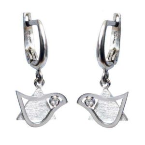 14k White Gold Star of David and Dove Earrings - Baltinester Jewelry