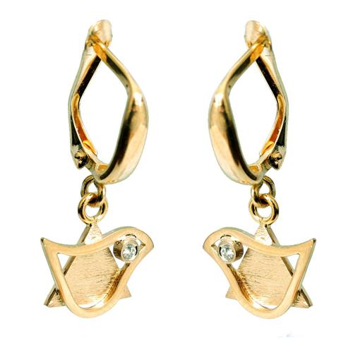 14k Gold Diamond Star of David and Dove Earrings - Baltinester Jewelry