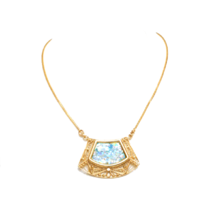 14k Roman Glass Trapezoid Gold Filigree Necklace - Baltinester Jewelry