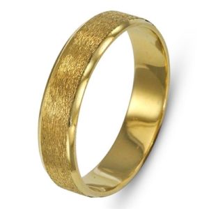 14k Yellow Gold Dual Finish Brushed Wedding Band - Baltinester Jewelry