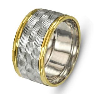 Two Tone 14k Gold Hammered Wedding Ring - Baltinester Jewelry