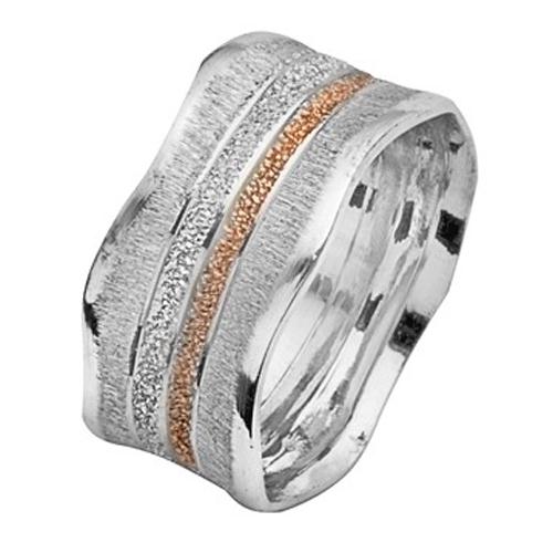 White and Rose Gold Striped Wavy Wedding Ring - Baltinester Jewelry