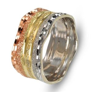 Tricolor 14k Gold Diamond-Cut Faceted Wedding Ring - Baltinester Jewelry