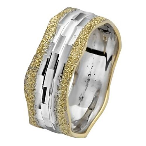 Yellow and White Gold Diamond-Cut Wavy Wedding Ring - Baltinester Jewelry