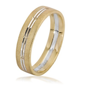 Two Toned Brushed 14K Gold Stripes Wedding Ring - Baltinester Jewelry