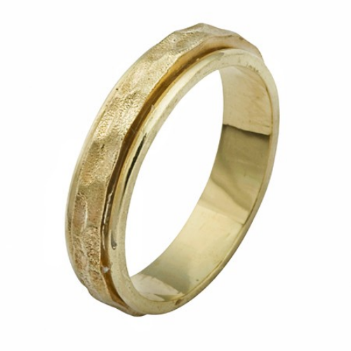 14k Yellow Gold Hammered Spinning Ring - Baltinester Jewelry