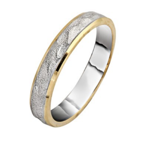 White and Yellow Gold Brushed Hammered Wedding Ring - Baltinester Jewelry