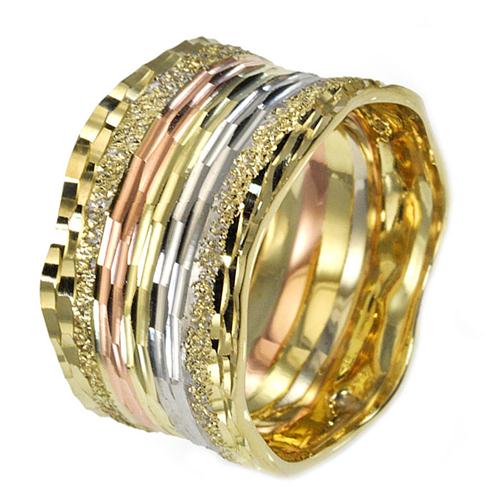 14k Gold Tricolor Textured Wide Wedding Ring - Baltinester Jewelry