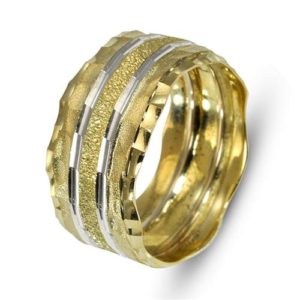 Faceted 14k Gold Two Tone Florentine Wedding Band - Baltinester Jewelry