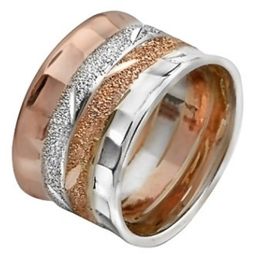 Rose and White Gold Diamond-Cut Wedding Ring - Baltinester Jewelry