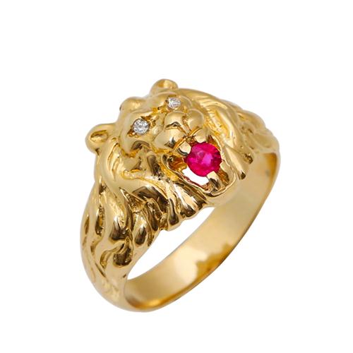 Diamond 14k Yellow Gold Lion of Judah Ruby Ring - Baltinester Jewelry