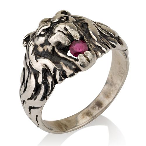 Oxidized Silver Lion of Judah Ruby Ring - Baltinester Jewelry