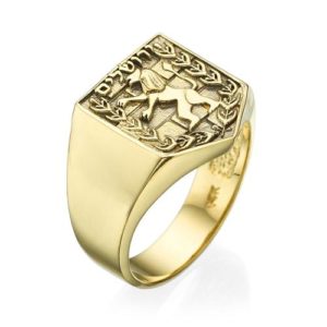 Emblem of Jerusalem Signet Ring in 14K Yellow Gold - Baltinester Jewelry