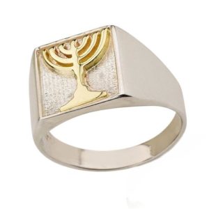 Sterling Silver and Gold Menorah Jewish Ring - Baltinester Jewelry