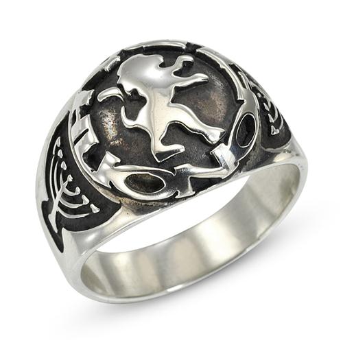 Oxidized Silver Lion of Judah Wide Ring - Baltinester Jewelry