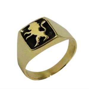 14k Yellow Gold and Black Rhodium Lion of Judah Signet Ring - Baltinester Jewelry
