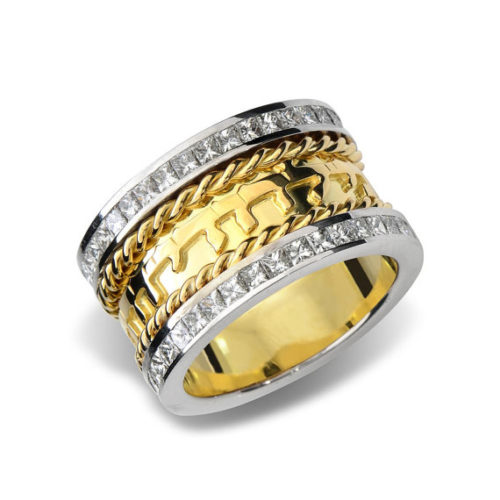18k Gold Diamond Spiral Jewish Wedding Ring - Baltinester Jewelry
