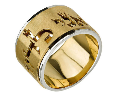 14k Brushed Gold Torah Letters Spinning Jewish Wedding Ring - Baltinester Jewelry