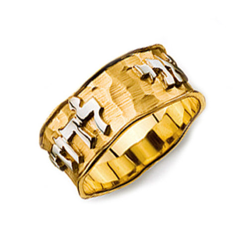 14k Yellow and White Gold Hammered Ani Ldodi Ring - Baltinester Jewelry