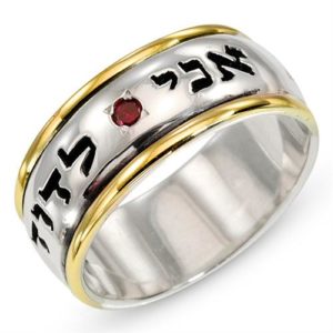 Silver and Gold Ruby Ani L'dodi Jewish Wedding Ring - Baltinester Jewelry